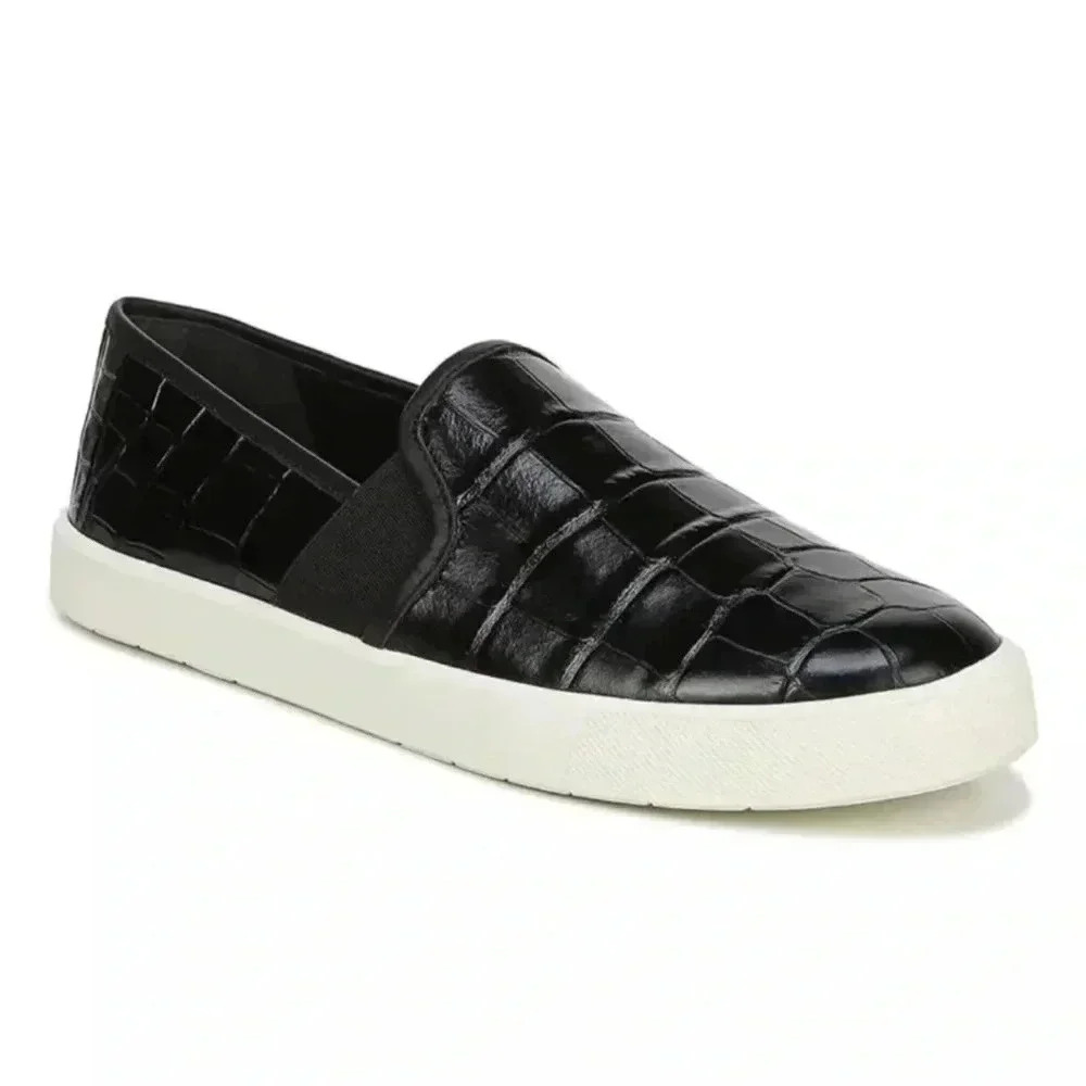 Vince Women’s Black Preston Croc Embossed Leathers Slip-On Sneaker Size 7
